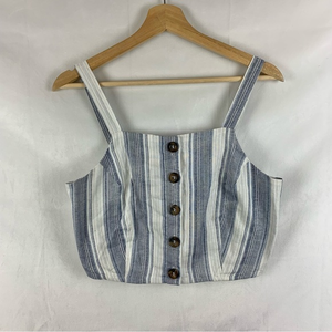 JAPNA Striped Cropped Smocked Back Tank Top Blouse Sz Lg‎